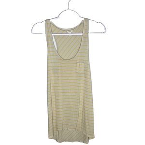 Caslon Yellow Striped Sleeveless Scoop Neck Tank Top with Front Pocket Sz M